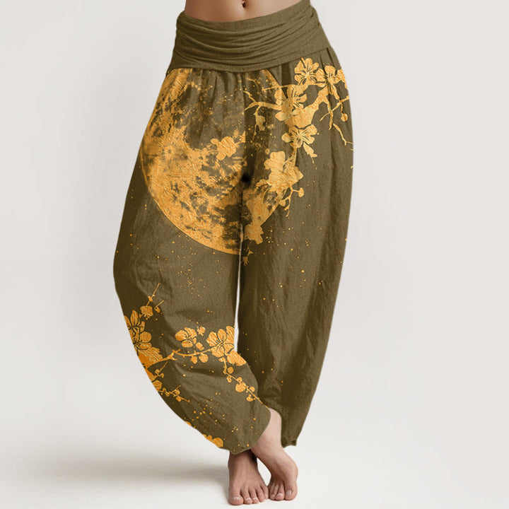 Buddha Stones Golden Plum Blossom Full Moon Pattern Women's Elastic Waist Harem Pants - Olive - US22，UK/AU26，EU54 (6XL) - image 4
