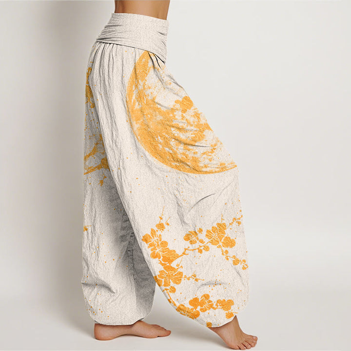 Buddha Stones Golden Plum Blossom Full Moon Pattern Women's Elastic Waist Harem Pants - image 9