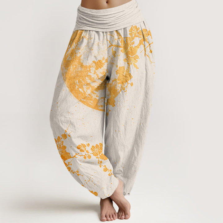 Buddha Stones Golden Plum Blossom Full Moon Pattern Women's Elastic Waist Harem Pants - Beige - US22，UK/AU26，EU54 (6XL) - image 7