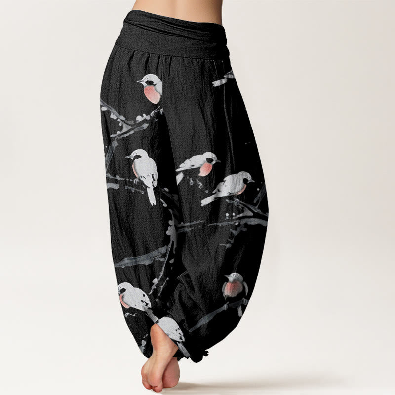 Buddha Stones Casual Bird Branches Pattern Women's Elastic Waist Harem Pants - image 1