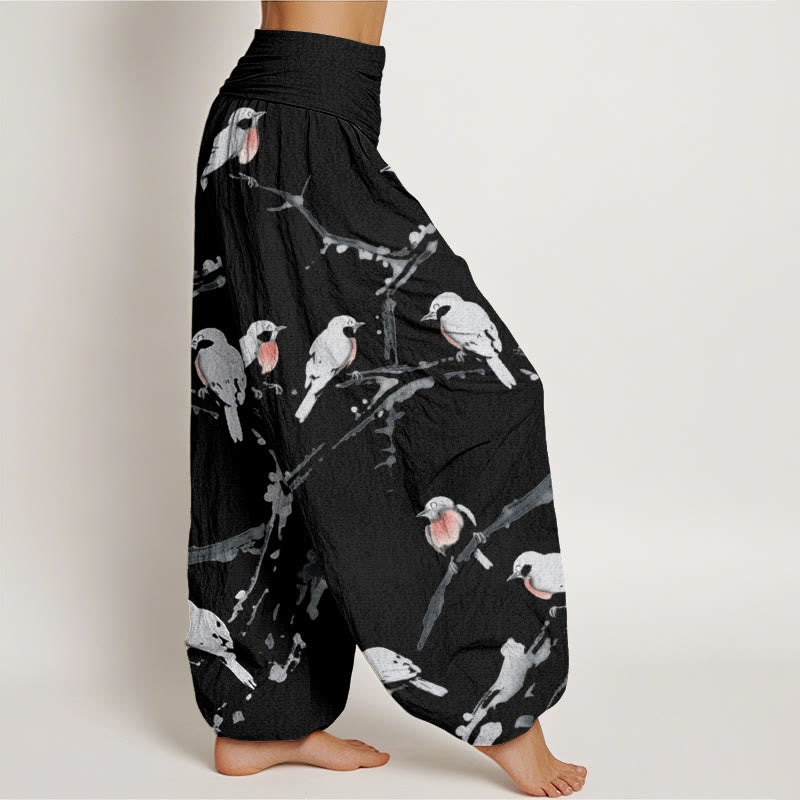 Buddha Stones Casual Bird Branches Pattern Women's Elastic Waist Harem Pants - image 2