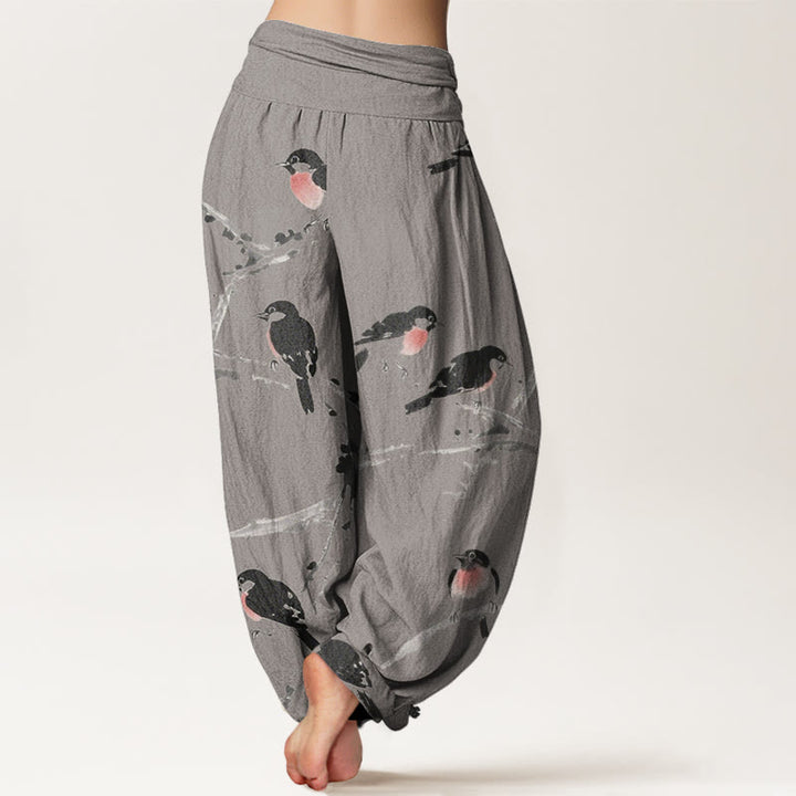 Buddha Stones Casual Bird Branches Pattern Women's Elastic Waist Harem Pants - image 5