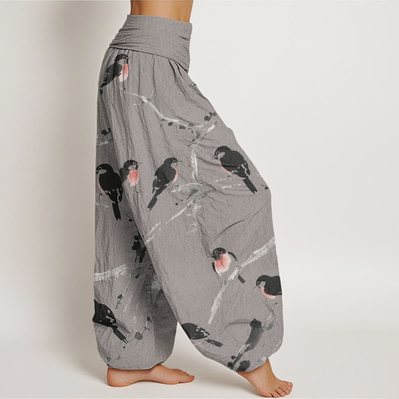Buddha Stones Casual Bird Branches Pattern Women's Elastic Waist Harem Pants - image 6