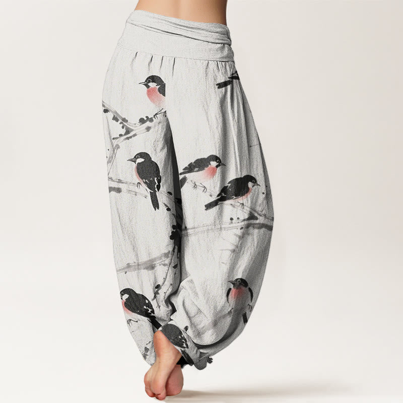 Buddha Stones Casual Bird Branches Pattern Women's Elastic Waist Harem Pants - image 8