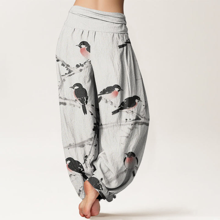 Buddha Stones Casual Bird Branches Pattern Women's Elastic Waist Harem Pants - image 8