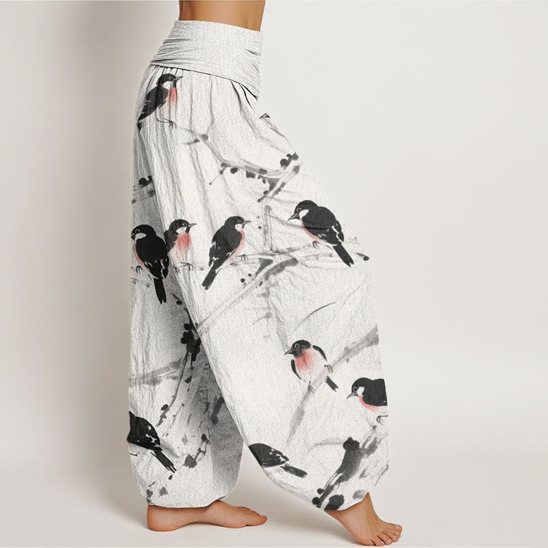 Buddha Stones Casual Bird Branches Pattern Women's Elastic Waist Harem Pants - image 9