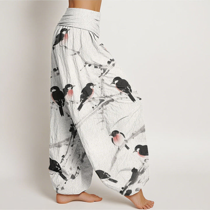 Buddha Stones Casual Bird Branches Pattern Women's Elastic Waist Harem Pants - image 9