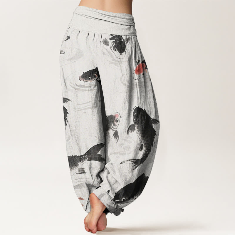 Buddha Stones Casual Koi Fish Pattern Women's Elastic Waist Harem Pants - image 1