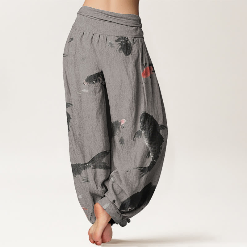 Buddha Stones Casual Koi Fish Pattern Women's Elastic Waist Harem Pants - image 5