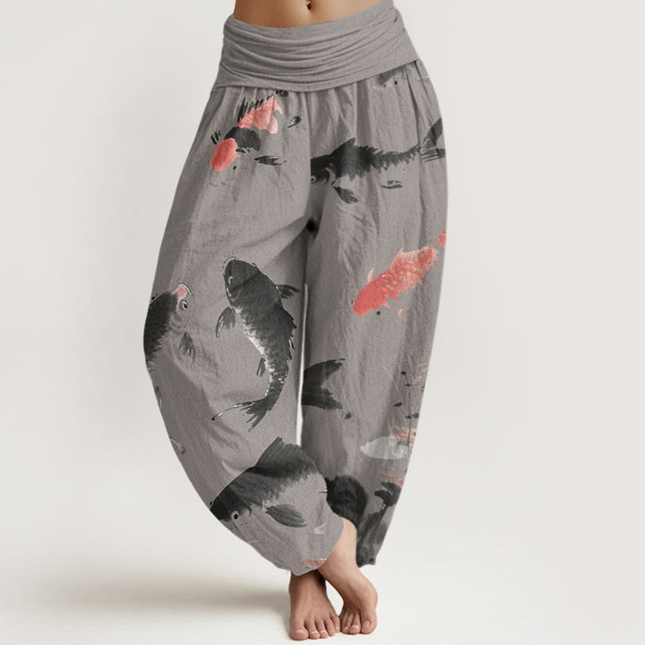 Buddha Stones Casual Koi Fish Pattern Women's Elastic Waist Harem Pants - DimGray - US22，UK/AU26，EU54 (6XL) - image 4