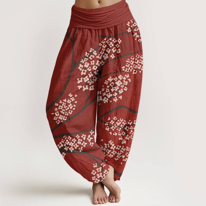 Buddha Stones Casual Plum Blossom Branch Pattern Women's Elastic Waist Harem Pants - FireBrick - US22，UK/AU26，EU54 (6XL) - image 0