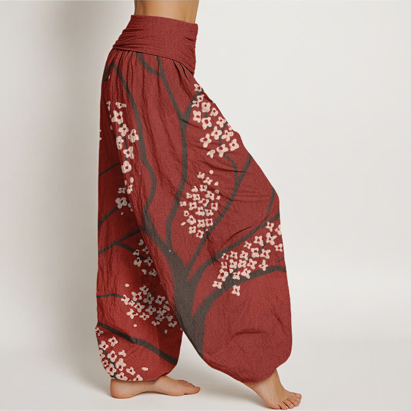 Buddha Stones Casual Plum Blossom Branch Pattern Women's Elastic Waist Harem Pants - image 2