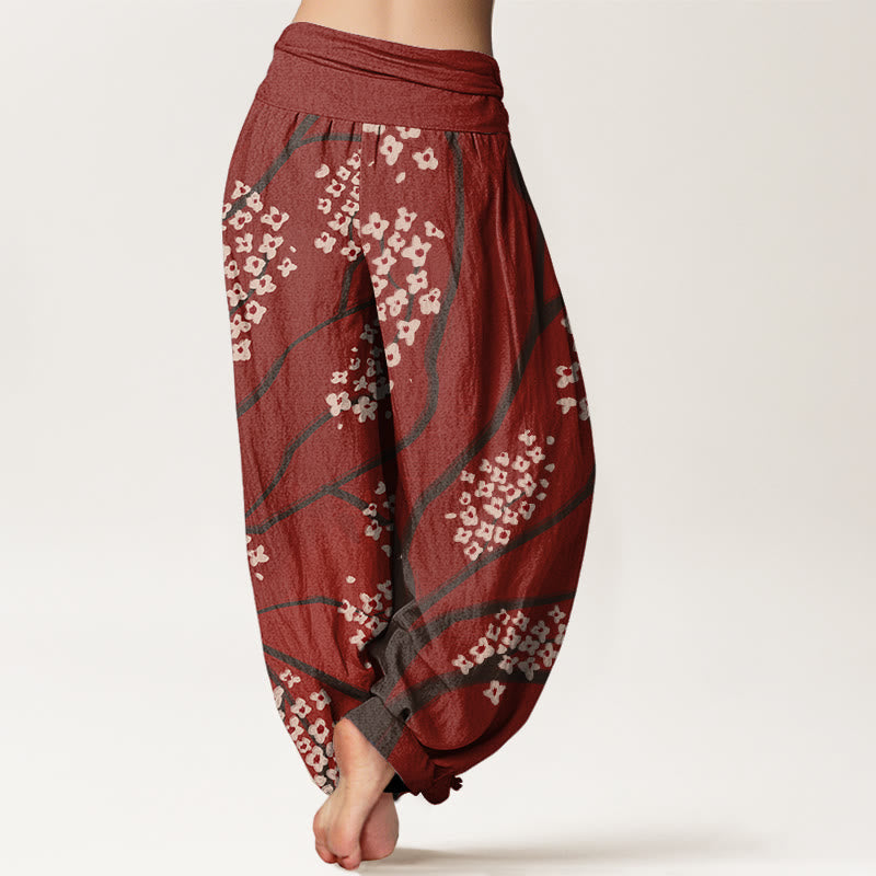 Buddha Stones Casual Plum Blossom Branch Pattern Women's Elastic Waist Harem Pants - image 1
