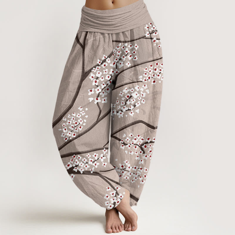 Buddha Stones Casual Plum Blossom Branch Pattern Women's Elastic Waist Harem Pants - Tan - US22，UK/AU26，EU54 (6XL) - image 4