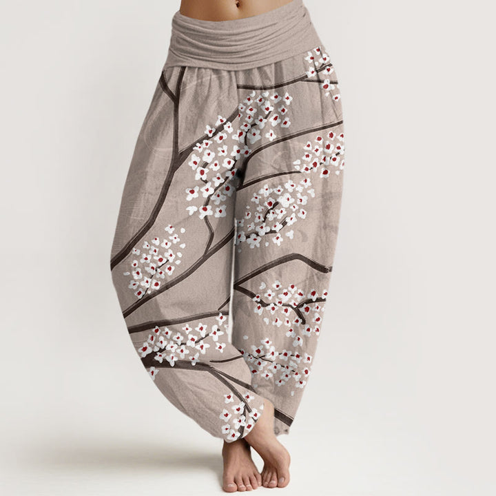 Buddha Stones Casual Plum Blossom Branch Pattern Women's Elastic Waist Harem Pants - Tan - US22，UK/AU26，EU54 (6XL) - image 4