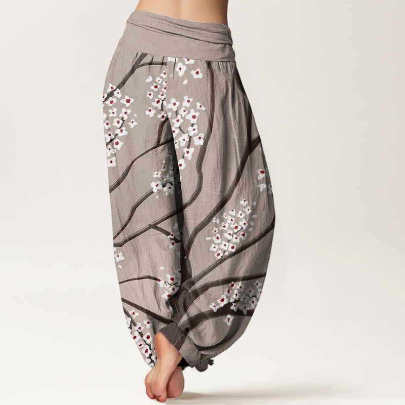 Buddha Stones Casual Plum Blossom Branch Pattern Women's Elastic Waist Harem Pants - image 5