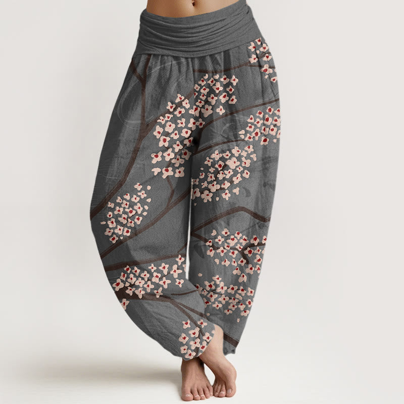Buddha Stones Casual Plum Blossom Branch Pattern Women's Elastic Waist Harem Pants - DarkSlateGray - US22，UK/AU26，EU54 (6XL) - image 7