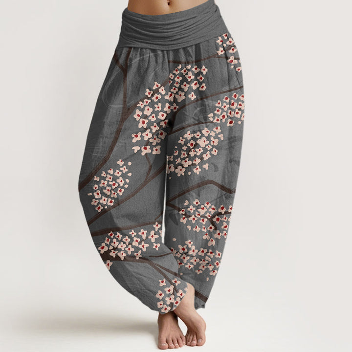 Buddha Stones Casual Plum Blossom Branch Pattern Women's Elastic Waist Harem Pants - DarkSlateGray - US22，UK/AU26，EU54 (6XL) - image 7