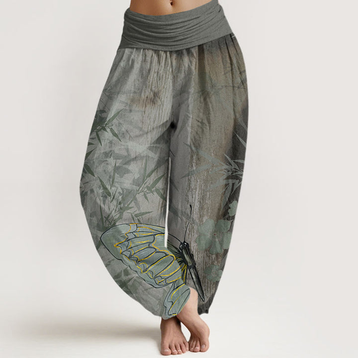 Buddha Stones Butterfly Bamboo Flower Pattern Women's Elastic Waist Harem Pants - DimGray - US22，UK/AU26，EU54 (6XL) - image 7