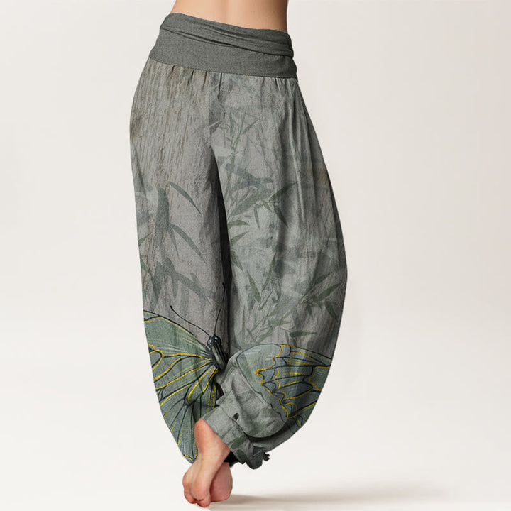 Buddha Stones Butterfly Bamboo Flower Pattern Women's Elastic Waist Harem Pants - image 8