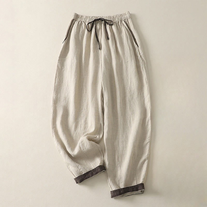 Buddha Stones Summer Casual Pure Color Drawstring Women's Harem Pants With Pockets - Linen - US8-10，UK/AU12-14，EU40-42 (2XL) - image 0