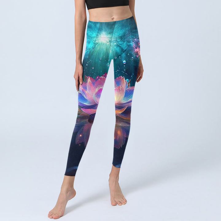 Buddha Stones Gradient Lotus Water Bubbles Pattern Print Gym Leggings Women's Yoga Pants - image 5
