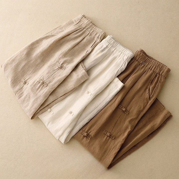Buddha Stones Casual Plain Frog-Button Design 7-8 Length Cotton Linen Women's Harem Pants With Pockets - image 18