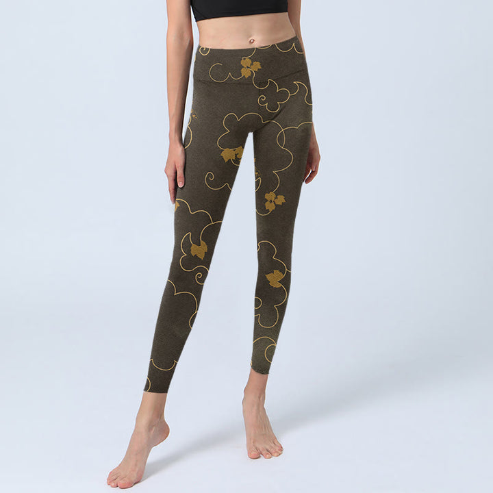 Buddha Stones Auspicious Cloud Maple Leaf Pattern Print Gym Leggings Women's Yoga Pants - image 5