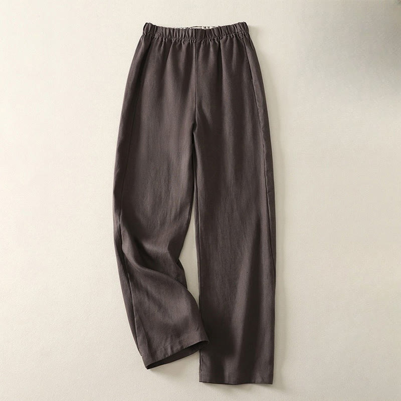 Buddha Stones Daily Plain Simple Design Cotton Linen Women's Pants With Pockets - SaddleBrown - US8-10，UK/AU12-14，EU40-42 (2XL) - image 11
