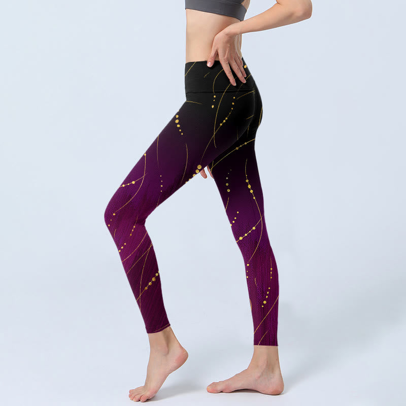 Buddha Stones Abstract Gradient Thin And Long Gold Line Pattern Print Gym Leggings Women's Yoga Pants - image 2