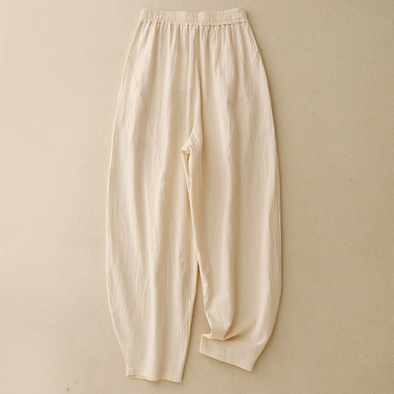 Buddha Stones Daily Plain Elastic Waistband Women's Pants With Pockets - LemonChiffon - US8-10，UK/AU12-14，EU40-42 (2XL) - image 8