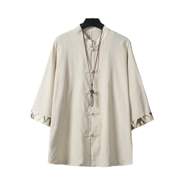 Buddha Stones Summer Frog-button Patchwork Half Sleeve Design Cotton Linen Men's Shirt Jacket - image 13