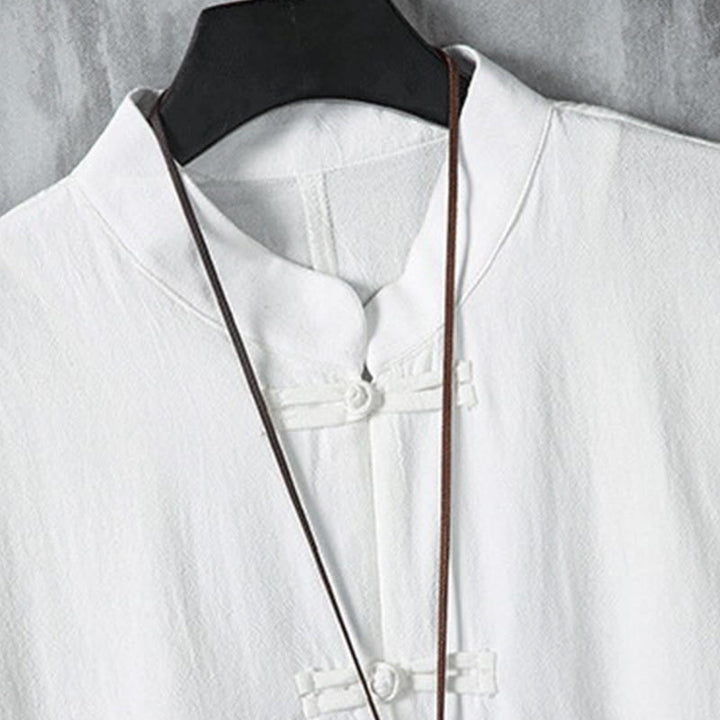 Buddha Stones Summer Frog-button Patchwork Half Sleeve Design Cotton Linen Men's Shirt Jacket - image 4