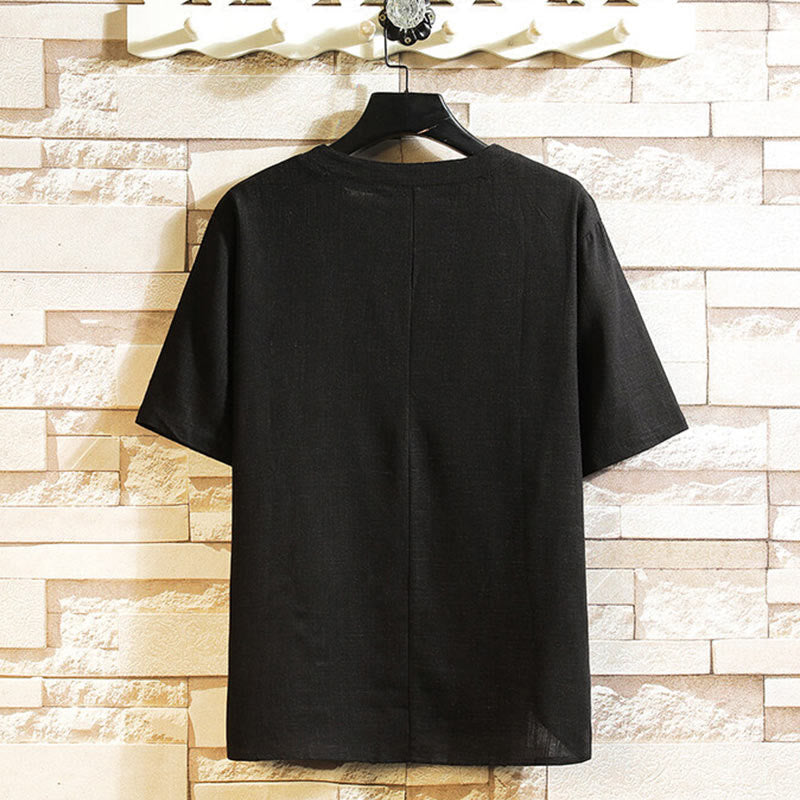 Buddha Stones Summer Chinese Frog-button Men's Solid Color Button Short Sleeve Cotton Linen Shirt - image 2