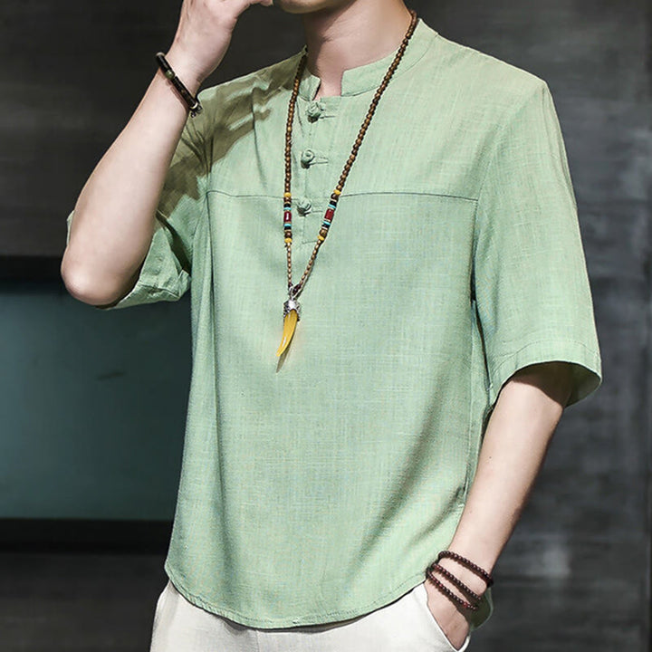 Buddha Stones Casual Vintage  Chinese Frog-Button Men's Half Sleeve Cotton Linen T-Shirt - SpringGreen - US/UK/AU46，EU56 (5XL) - image 13