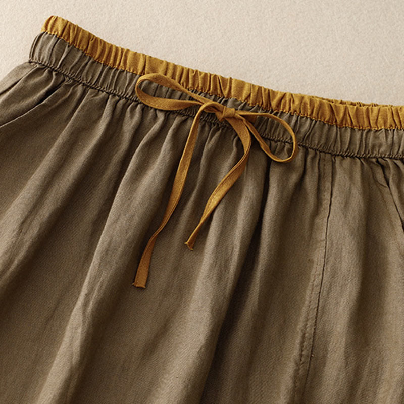 Buddha Stones Vintage Solid Embroidery Drawstring Women's Skirt With Pockets - image 1