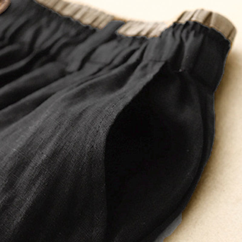 Buddha Stones Vintage Casual Plain Side Slit Elastic Waist Cotton Linen Women's Skirt With Pockets - image 11