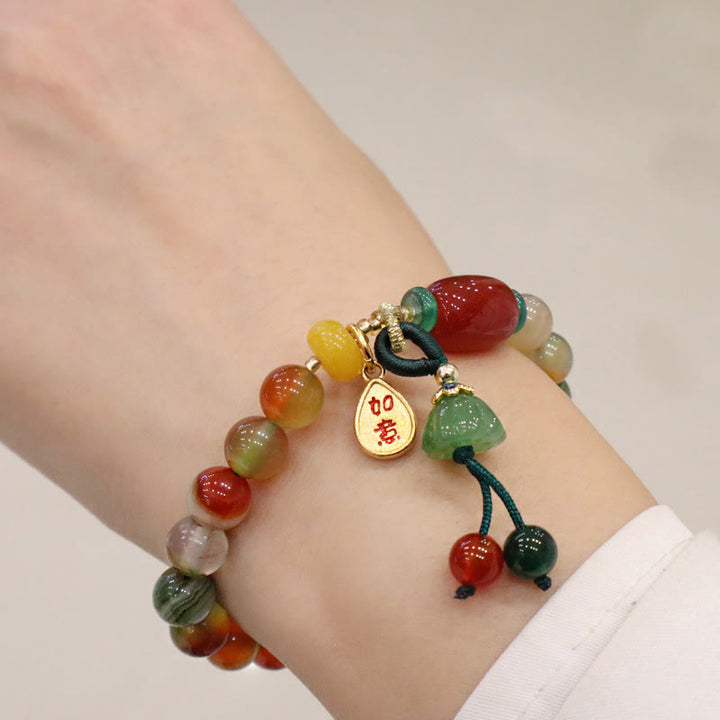 Buddha Stones Natural Colorful Peacock Agate Chalcedony Ruyi As One Wishes Charm Courage Bracelet - image 3