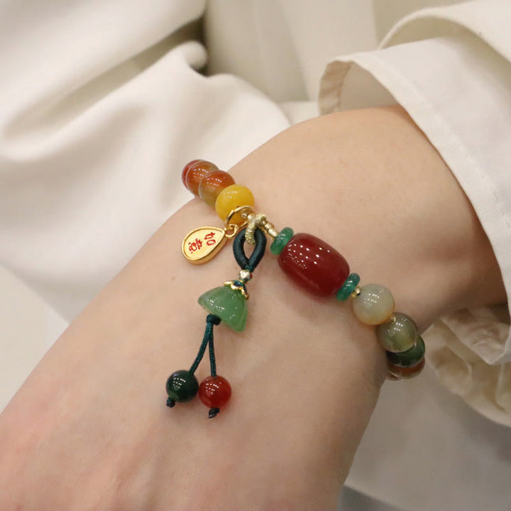 Buddha Stones Natural Colorful Peacock Agate Chalcedony Ruyi As One Wishes Charm Courage Bracelet - image 4