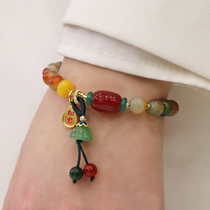 Buddha Stones Natural Colorful Peacock Agate Chalcedony Ruyi As One Wishes Charm Courage Bracelet - image 8