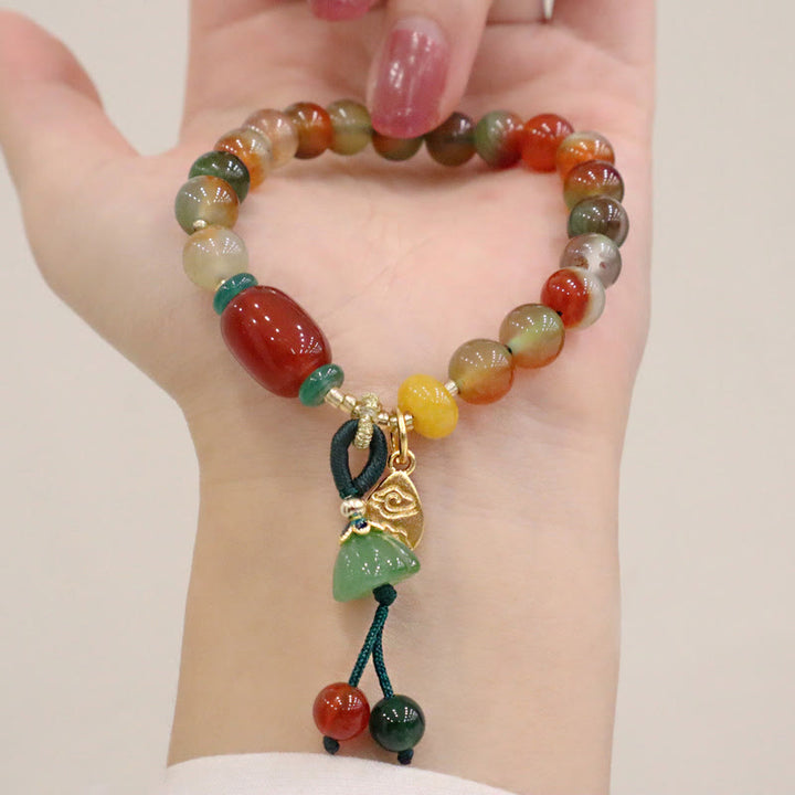 Buddha Stones Natural Colorful Peacock Agate Chalcedony Ruyi As One Wishes Charm Courage Bracelet - image 5