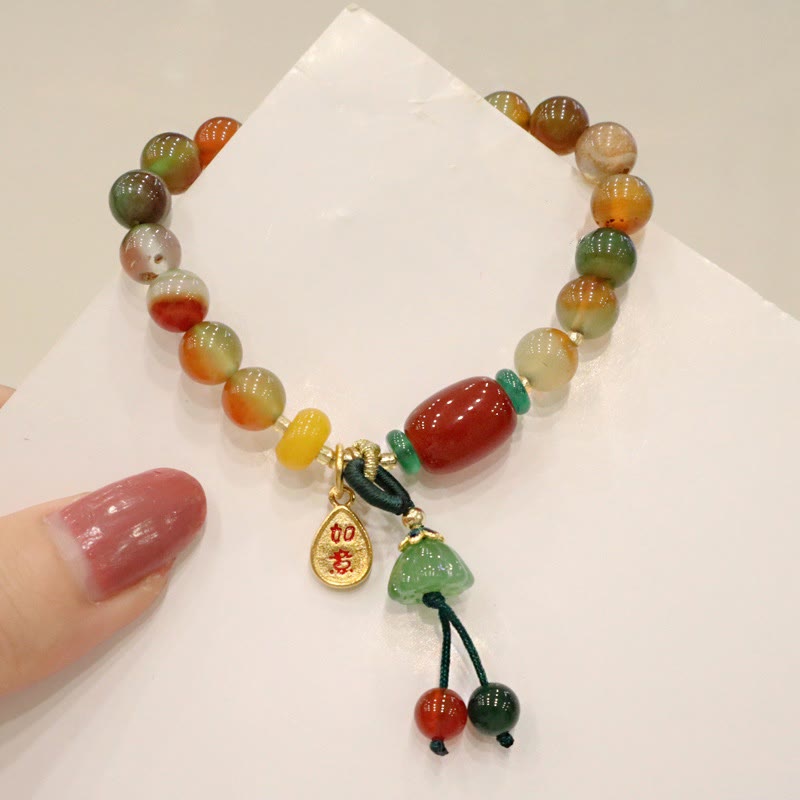 Buddha Stones Natural Colorful Peacock Agate Chalcedony Ruyi As One Wishes Charm Courage Bracelet - image 6