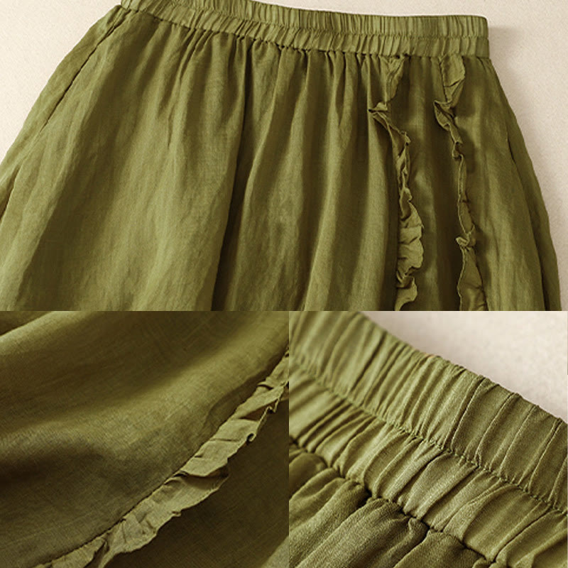 Buddha Stones Summer Plain Ruffle Design Women's Cotton Skirt - image 3