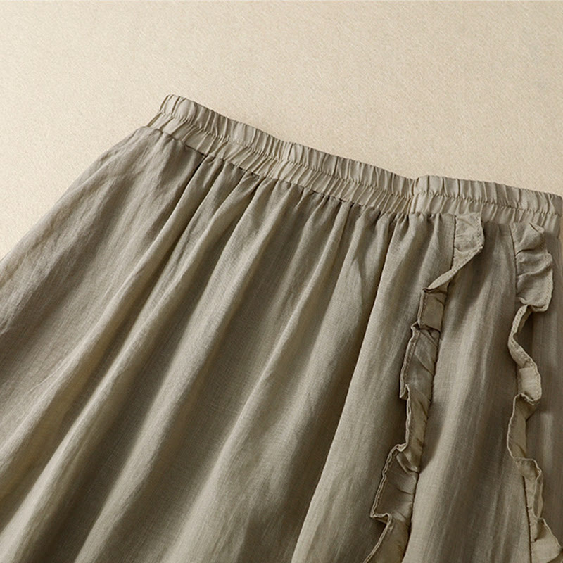 Buddha Stones Summer Plain Ruffle Design Women's Cotton Skirt - image 5