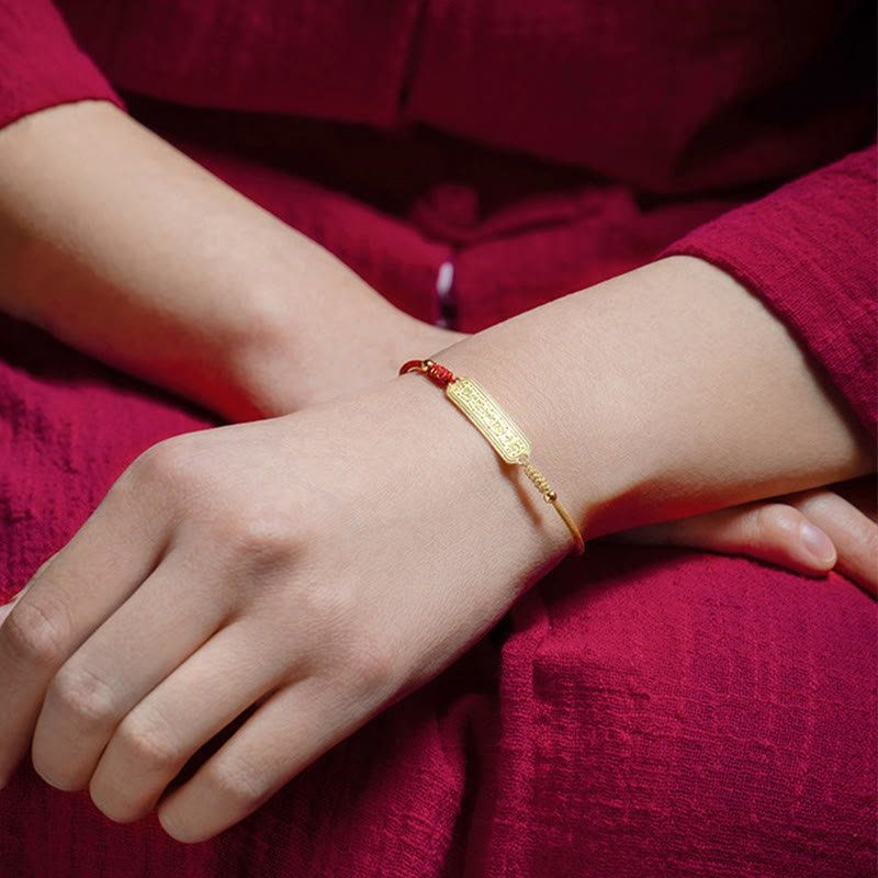 Buddha Stones 14K Gold-plated Copper Amulet Protection Red Golden Rope Bracelet - image 9