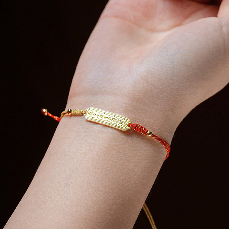 Buddha Stones 14K Gold-plated Copper Amulet Protection Red Golden Rope Bracelet - image 4