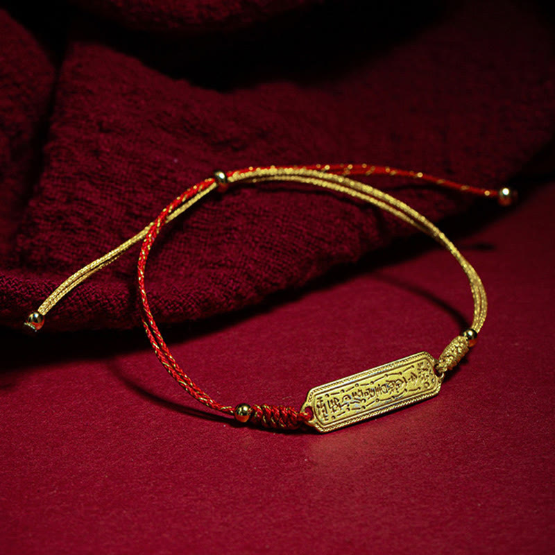 Buddha Stones 14K Gold-plated Copper Amulet Protection Red Golden Rope Bracelet - image 3