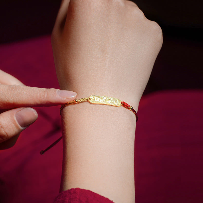 Buddha Stones 14K Gold-plated Copper Amulet Protection Red Golden Rope Bracelet - image 10