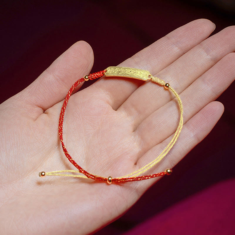Buddha Stones 14K Gold-plated Copper Amulet Protection Red Golden Rope Bracelet - image 7