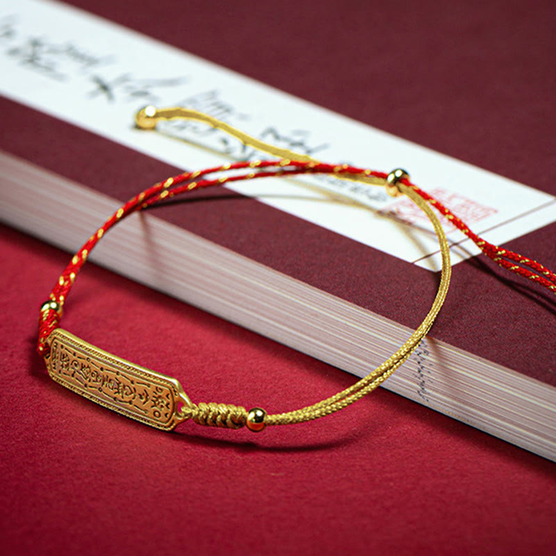 Buddha Stones 14K Gold-plated Copper Amulet Protection Red Golden Rope Bracelet - image 1
